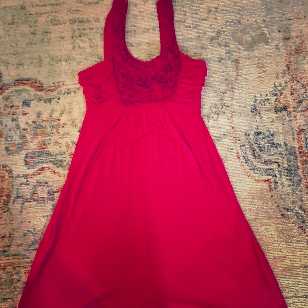Hot pink dress with floral/ruching detail size S